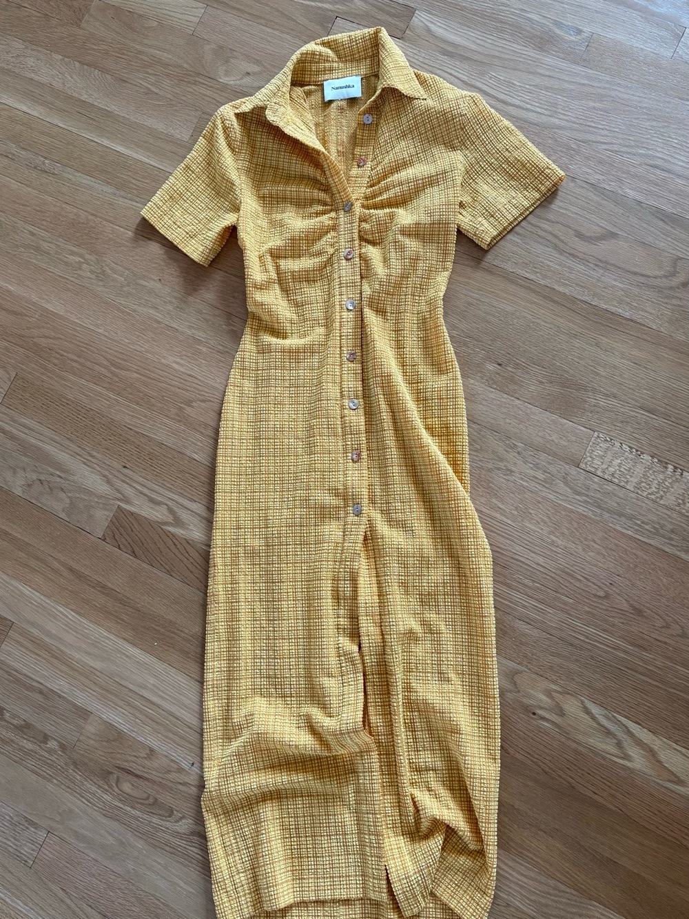 Nanushka Yellow Button-Front Midi Dress